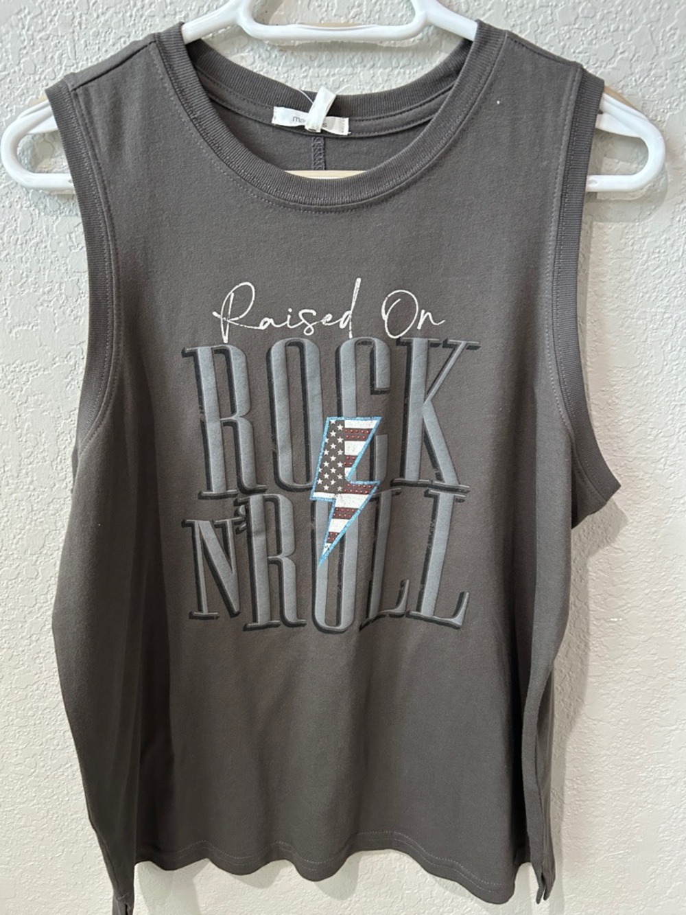 Maurices Charcoal Graphic Muscle Tee with Lightning Bolt Flag